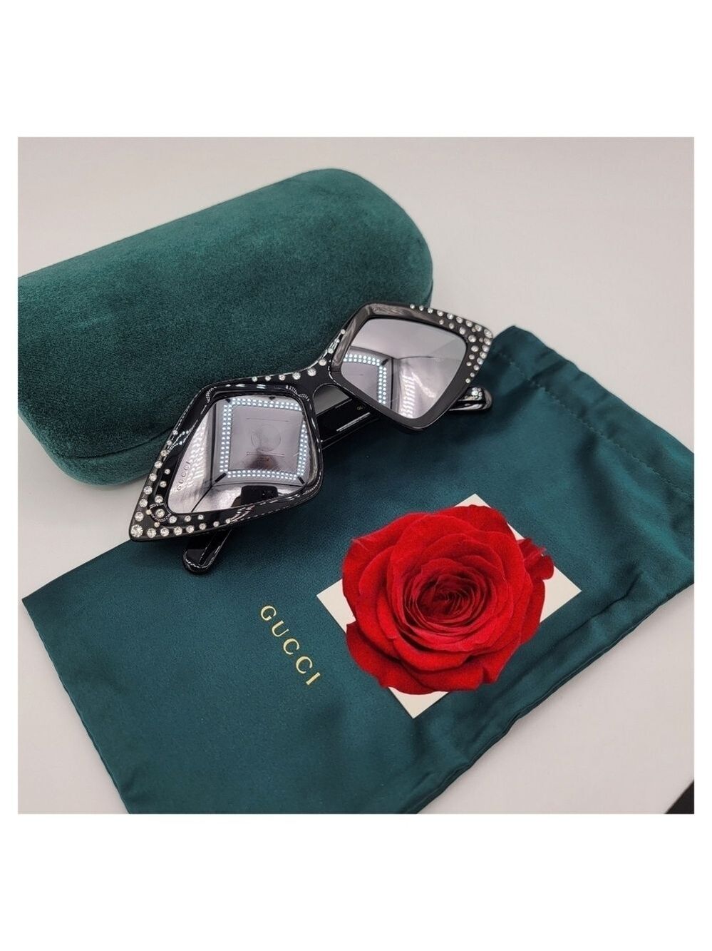 Gucci Geometric Black Sunglasses With Crystals NEW